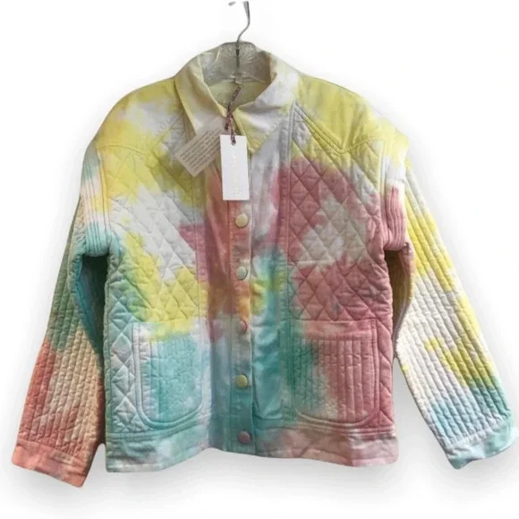 NEW LoveShackFancy Adelade Quilted Denim Colorful Pastel Preppy Jean Jacket S